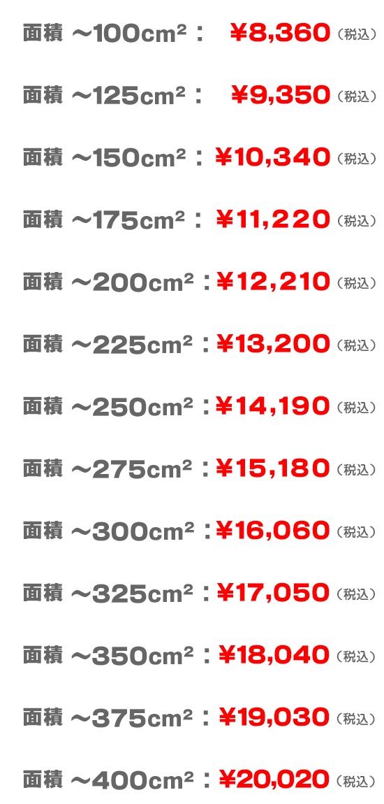 ゴールドステンレス0.8mm厚　価格表