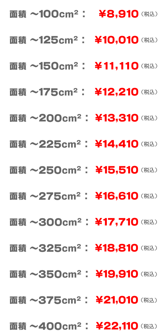 ゴールドステンレス1.5mm厚　価格表